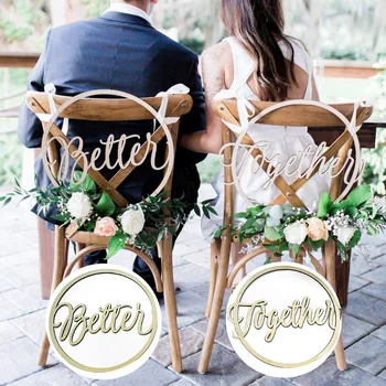 

2pcs/set Wedding Decoration Bride Groom Chair Wood Signs Photo Props Rustic Wedding Wooden Chair Sign Pendant Wood Circle Set
