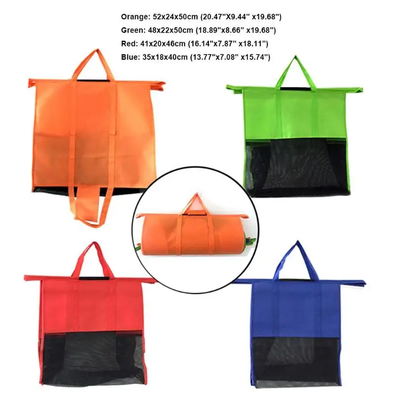 4pcs/Set Thicken Trolley Supermarket Shopping Bags Foldable Reusable Eco-Friendly Cart Handbags Flower Printed Store Carrier-bag