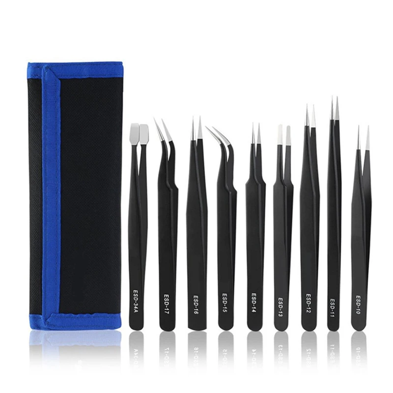 Tweezers set Stainless steel Precision Repair Tweezers For Electronic Mobile Phone Connector cable removal install Repair Tools