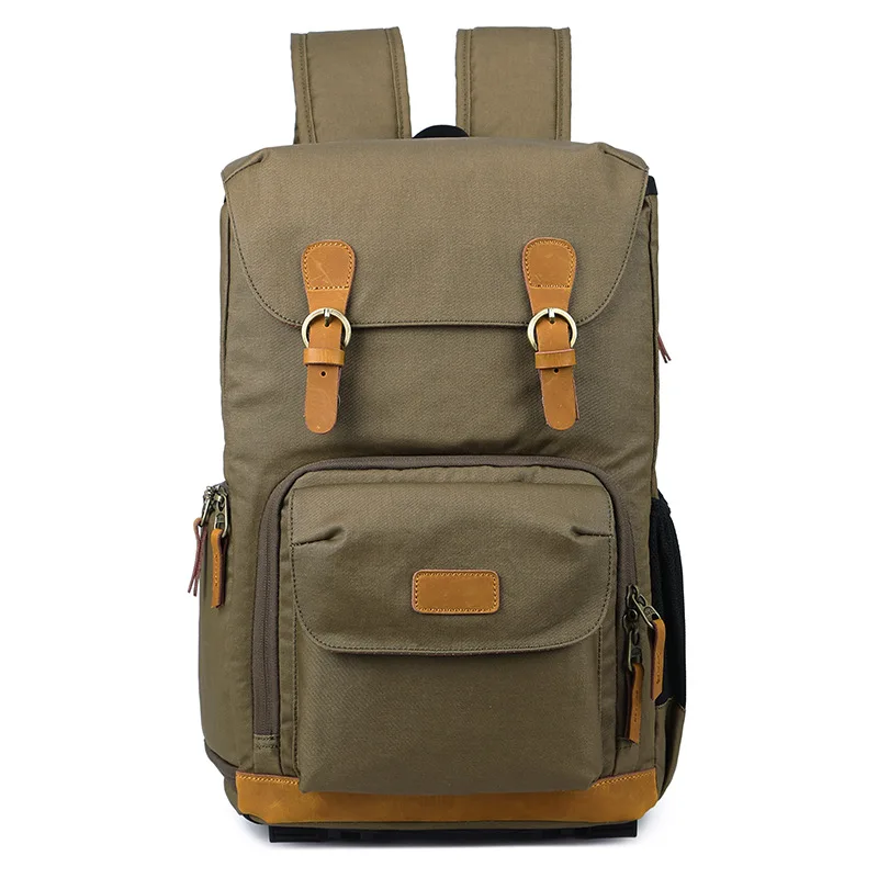 M165 холст и кожа многофункциональная Ретро сумка для камеры водонепроницаемый SLR рюкзак для камеры черный рюкзак для путешествий сумка для фотографии - Цвет: Армейский зеленый