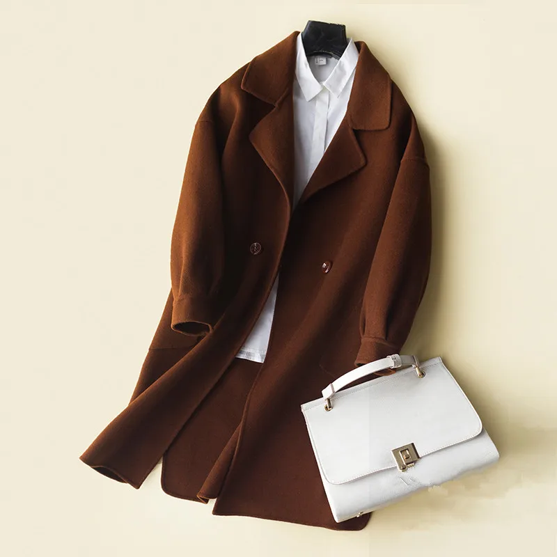AYUNSUE, новая мода, зимняя куртка, женское кашемировое пальто, элегантное, тонкое, шерсть, пальто, женское, весна, casaco feminino FG8239 - Цвет: Coffee