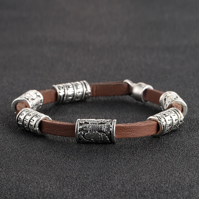 Myaroma Findings Brown Genuine Leather Bracelet Men Jewelry Silver Myaroma Findings Brown Genuine Leather Bracelet Men Jewelry Silver Viking Runes Beads Trendy Casual Bracelets For