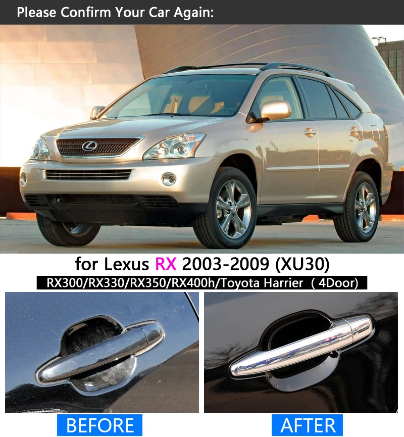 Для Lexus RX 2003-2009 XU30 Хромированная ручка Накладка набор RX300 RX350 RX400h Toyota Harrier автомобильные аксессуары наклейка для стайлинга автомобилей