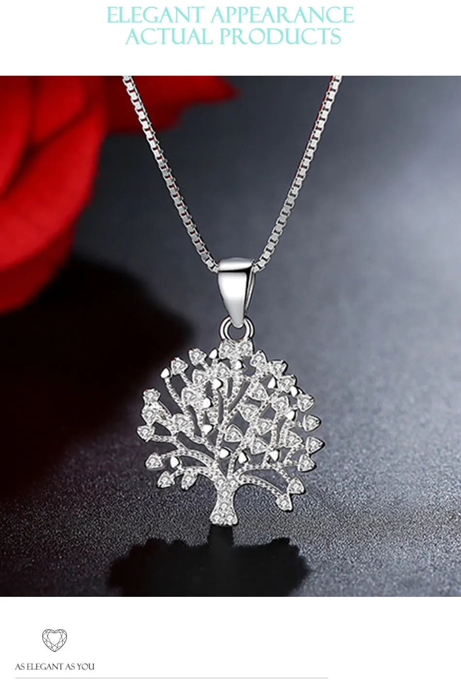 ELESHE винтажное 925 пробы Серебряное семейное древо жизни Кристальное ожерелье с подвеской женское ожерелье с длинной цепью модное ювелирное изделие