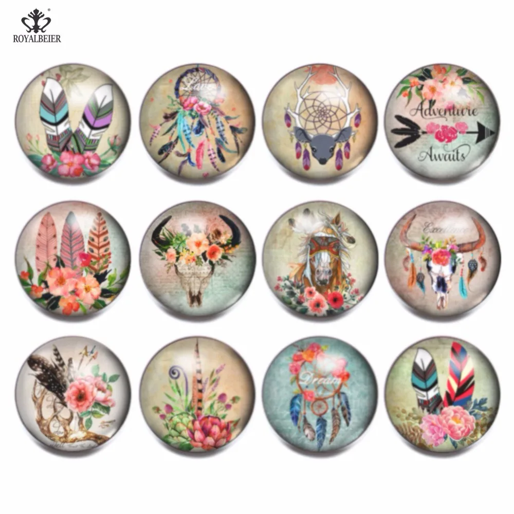 

12pcs/Lot Mixed Colorful Feather Pattern Good Luck Charms 18mm Snap Button Jewelry For DIY Snaps Bracelet Snap Jewelry KG0003