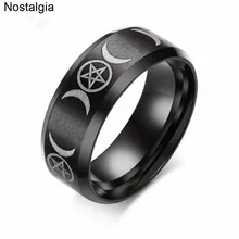 Triplo Da Deusa Da Lua Bruxaria Wicca Lua De Titânio Signet Anel de Presente da Jóia de Aço Inoxidável Dos Homens Do Punk Preto Para As Mulheres