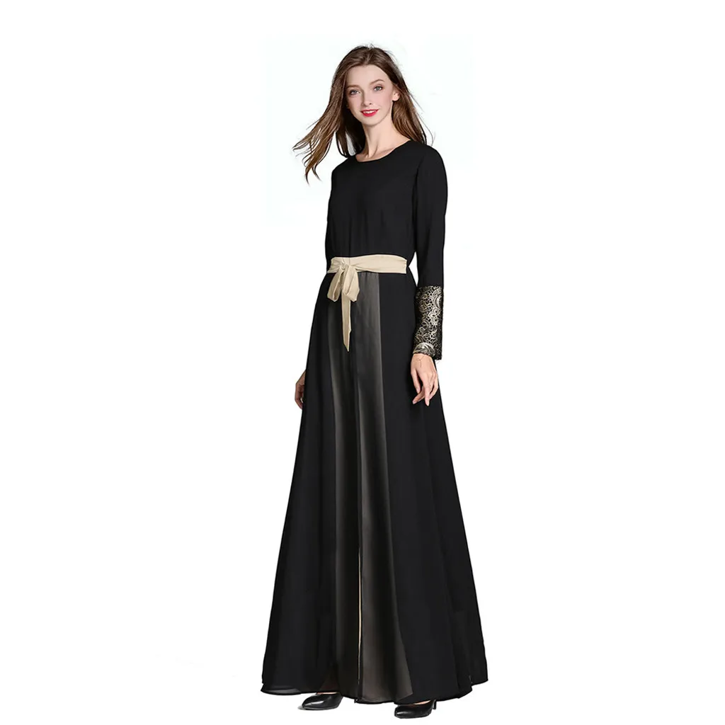 CHAMSGEND мусульманских Женское платье элегантные дамы темперамент халаты для девочек, Большой размер с длинным рукавом Ислам вечерние летние