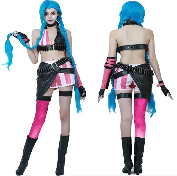 

LOL Jinx Cosplay Wigs Women Blue Double Ponytail Braids Girls Long Hair 120cm For Halloween Party
