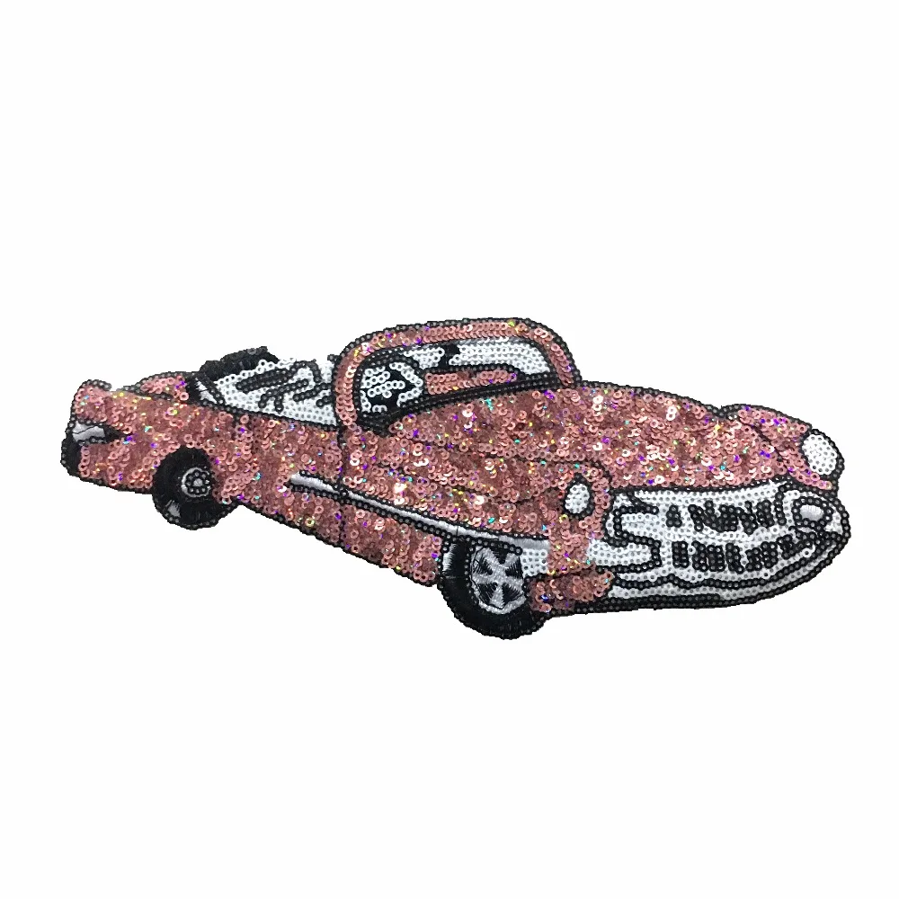 

New Pink Open Car Sequined Patches for Clothes T-shirt DIY Decoration Iron on Patch 26 x 11 cm Sequins Car Embroidery Appliques