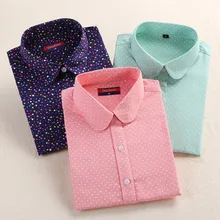 2017 Plus Size Polka Dot Cotton Women Blouses Shirts Long Sleeve Women Shirts Turn Down Collar Cotton Casual Shirt Women Tops