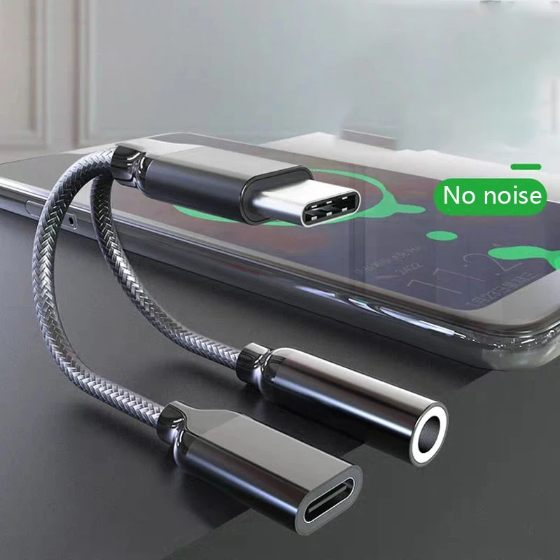 

2 in 1 Type-c to 3.5mm jack audio Nylon weave usb c audio Splitter Type-c to usb c aux Charging music for xiaomi huawei phone