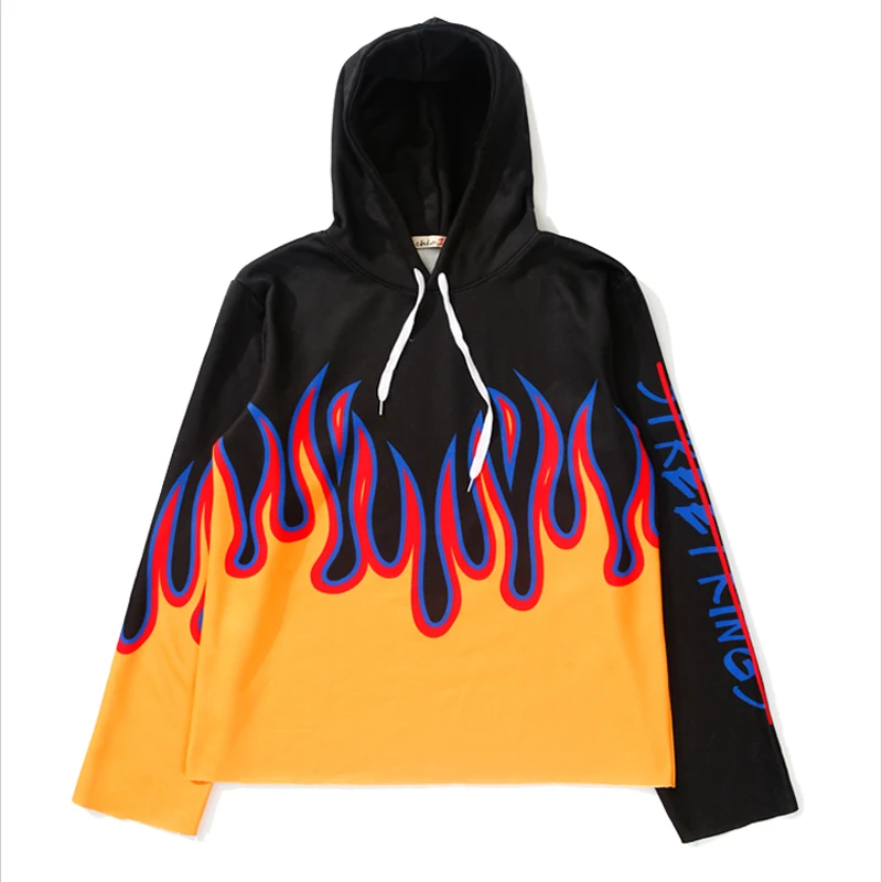 

Women's Hoodies 2019 New Spring Hoodies Harajuku Flame Print Hoodies Loose Thin Retro Letter Printing Plus Velvet Pullover