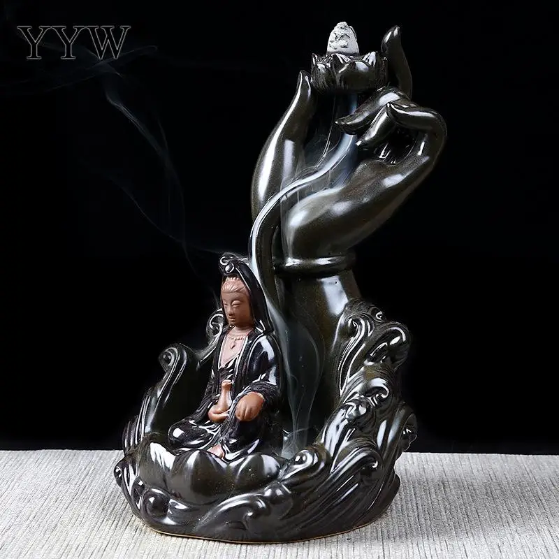 Lotus Buddha Incense Burner Backflow Incense Cone Holder Oud Incenso Aroma Burner Smoke Waterfall Censer Aromatherapy Home Decor