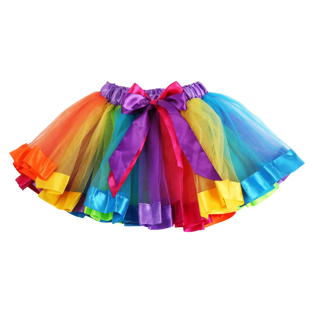 Детская танцевальная юбка-пачка для маленьких девочек, балетная юбка-американка, юбка, Одежда для танцев для детей 0-8 лет - Цвет: Rainbow