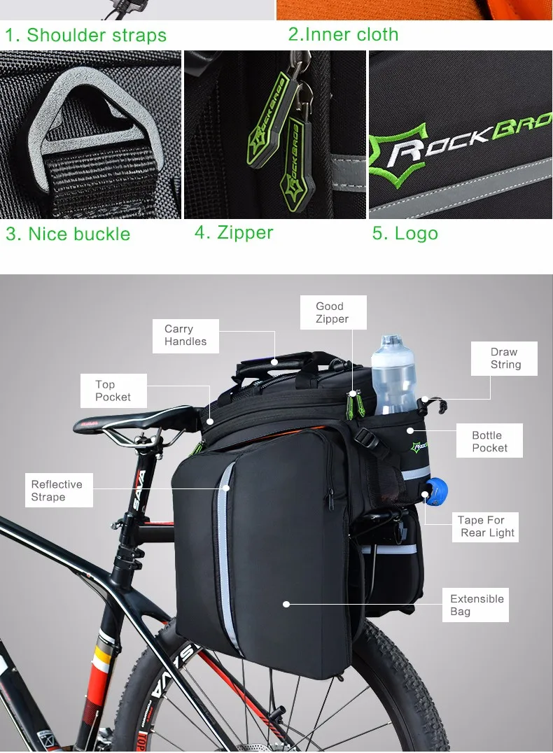 Cheap ROCKBROS Trunk Pannier Package Pack Cycling Bike Rear Saddle Pack Bag Multi-function Bike Bicycle Rear Carrier Bags Rear Pack12L 3