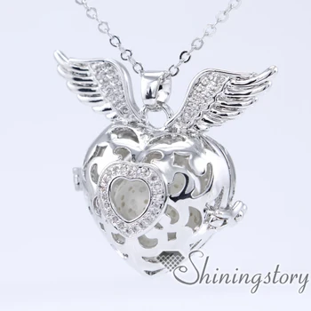 

cz zircon heart and wings heart locket jewellery lockets necklace for girlfriend cheap heart lockets wholesale essential oil dif