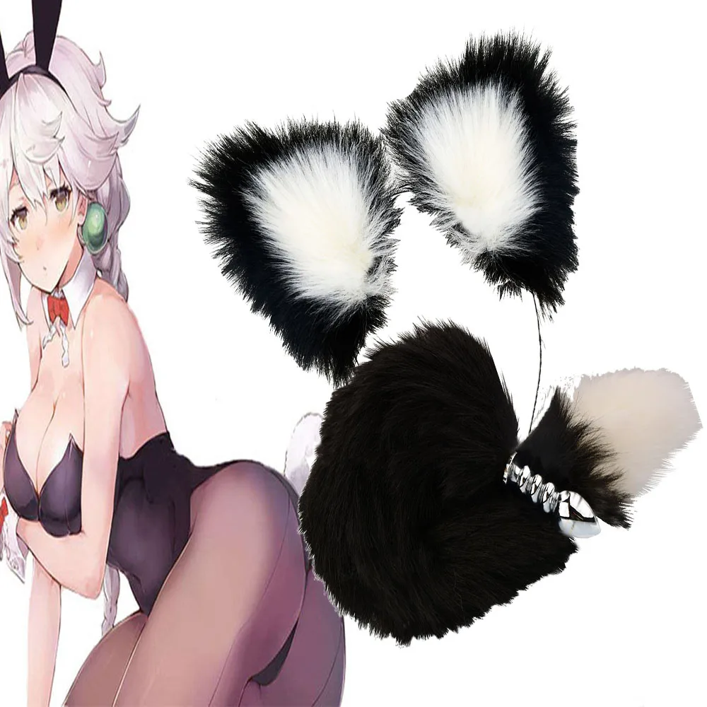 

Cute Soft Cat Ears Headbands With Fox Tail Bow Metal Butt Anal Plug BDSM Erotic Cosplay Accessories Adult Sex Toys For Couples