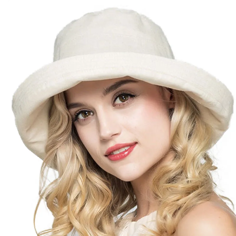 Женская хлопковая солнцезащитная шляпа FS, складывающаяся повседневная шляпа с широкими полями от солнца, серая, летняя - Цвет: Beige white