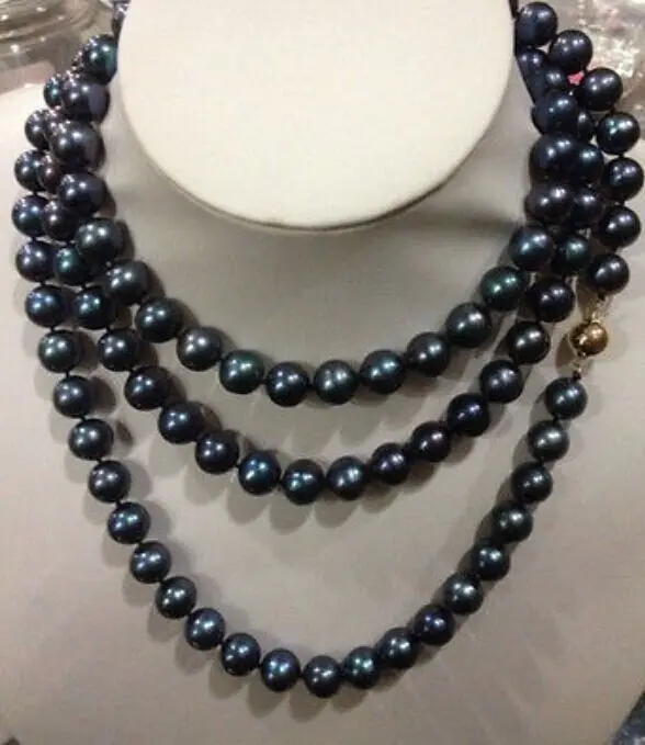 

Hot selling free shipping*****Beautiful Natural 9-10mm AAA Black Tahitian Pearl Necklace 50" 14K Gold Clasp
