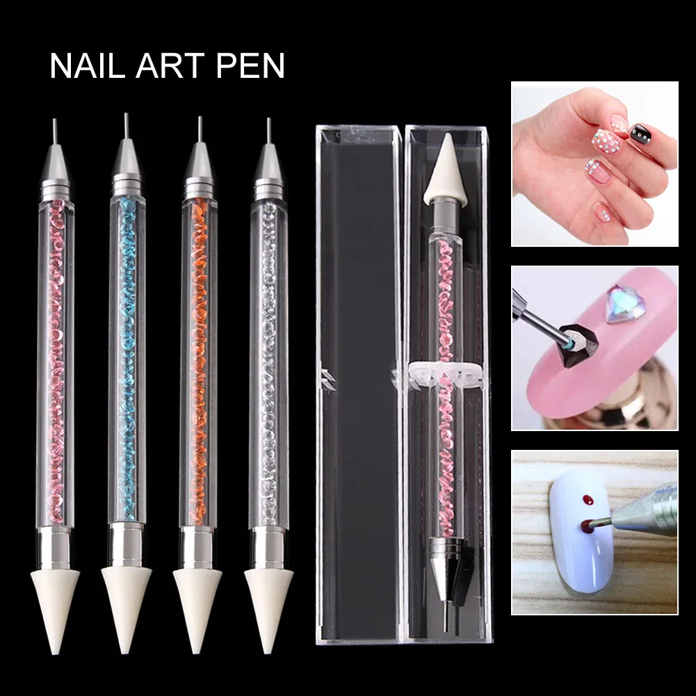 Dual ended Nail Art Dotting Pen 4 Colors Crystal Beads Handle Studs