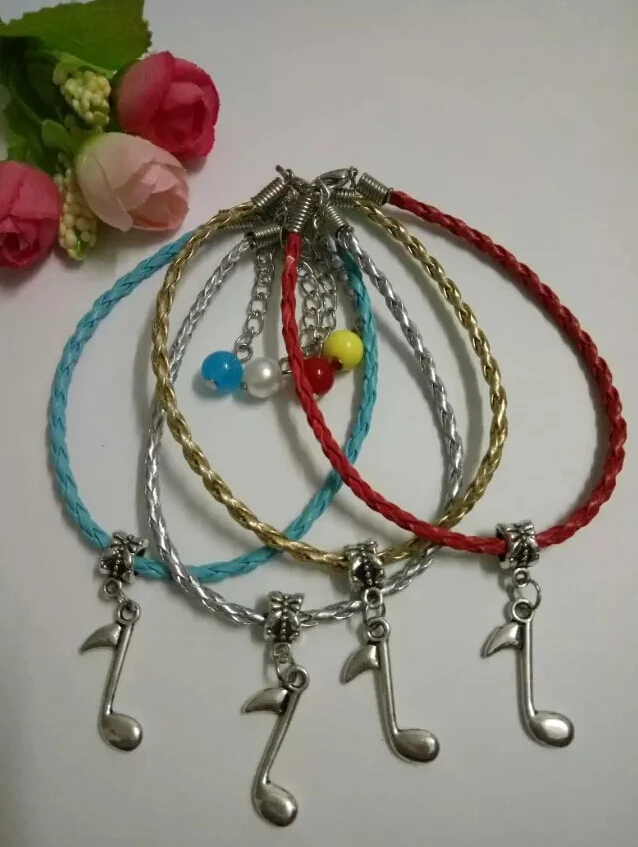Multicolor Bead Vintage Musical Instruments-Musical Symbol Charm Pendant Blending Braided Rope Bracelet Jewelry 51 | Украшения и
