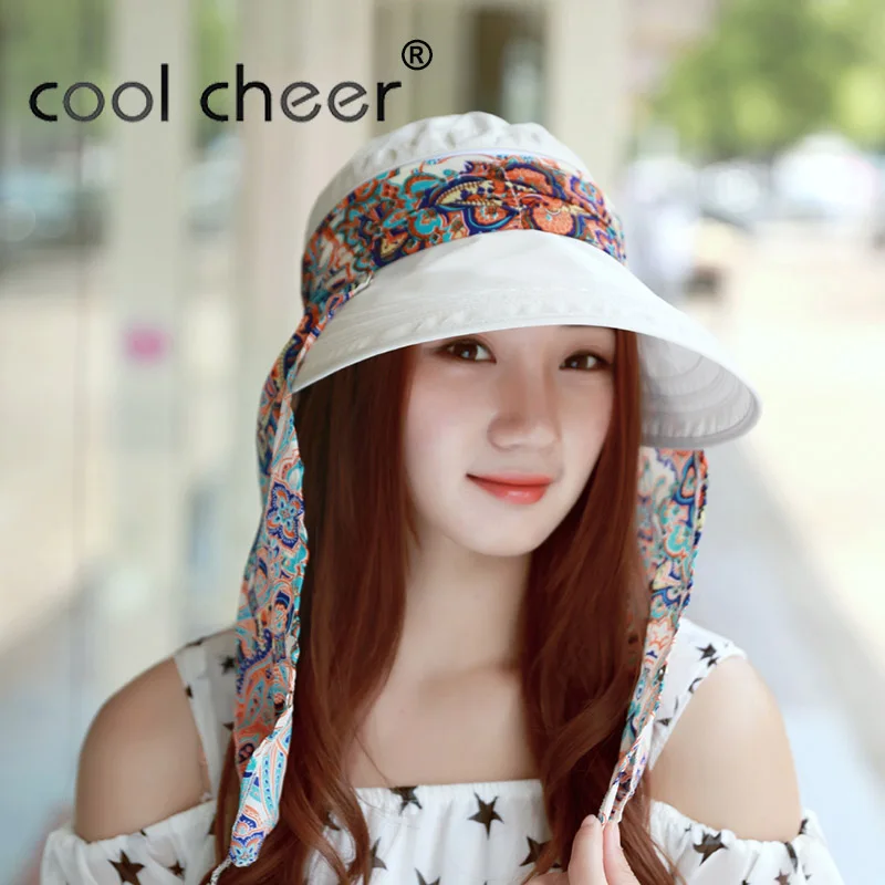 [CoolCheer] Новое поступление, женские шляпы с широкими полями, женская шляпа от солнца с защитой от ультрафиолета, летняя кепка, цветочный дизайн, Пляжные шапки, женские шляпы - Цвет: Beige