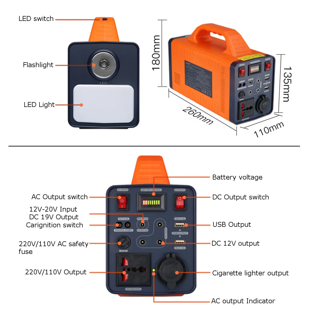 120000mAh 444Wh 300W Portable Solar Power Storage Generator Inverter Camping Light Multifunction Portable Mobile Power Supply