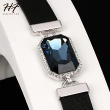 Высокое качество, мужской браслет, модный стиль, темно-синий кристалл, кожа, цепь, серебряный цвет, браслет и браслет, модное ювелирное изделие, H200