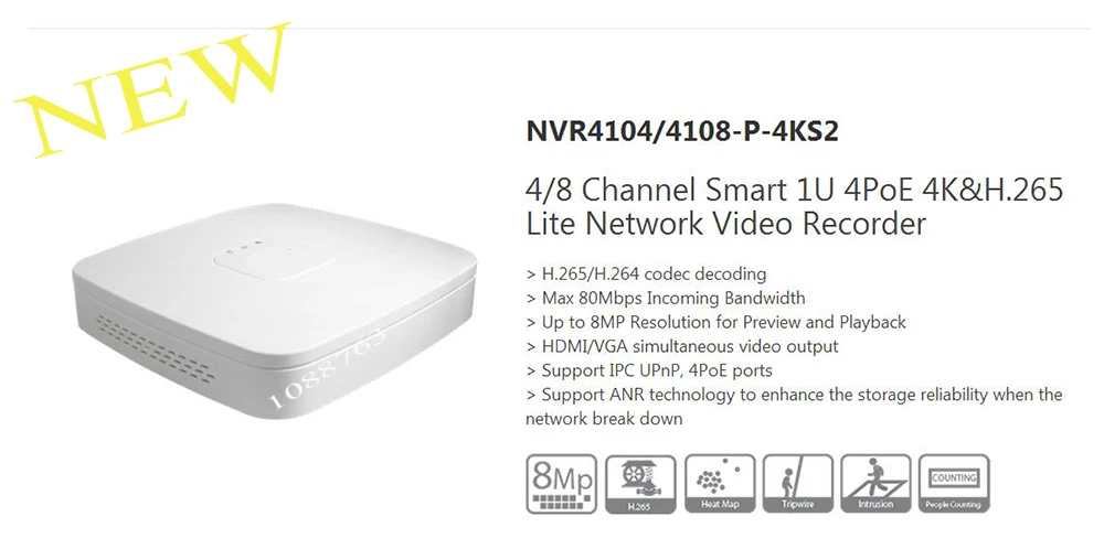 Free Shipping DAHUA 4/8 Channel Smart 1U 4PoE 4K&H.265 Lite NVR without Logo NVR4104-P-4KS2/NVR4108-P-4KS2
