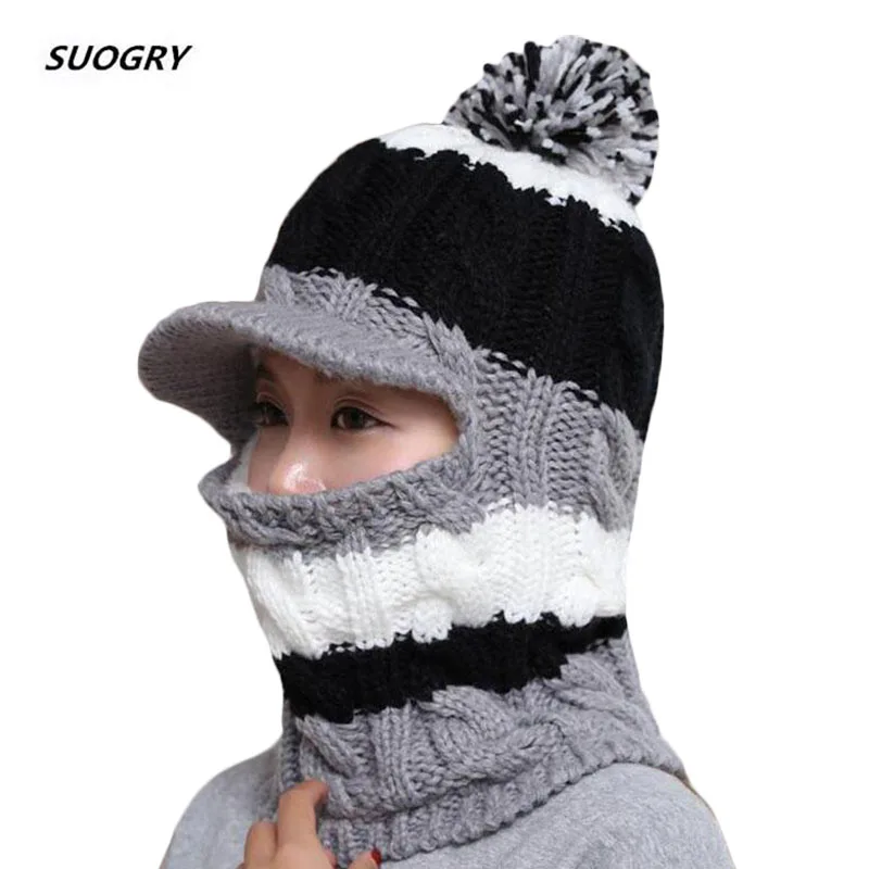 Шарф Skullies вязаные шапочки зимние, шапки для Для женщин шерстяной вязаный Балаклава маска для лица плюс бархат Спорт на открытом воздухе теплая шапка