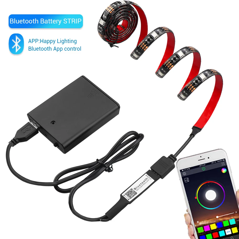 Батарея приведенный в действие Светодиодные ленты Bluetooth 5050 цветная(RGB), 1 м, 2 м, IP20 IP65 USB Светодиодные ленты 17 клавиш Светодиодный лента для велосипеда ТВ заднего освещения