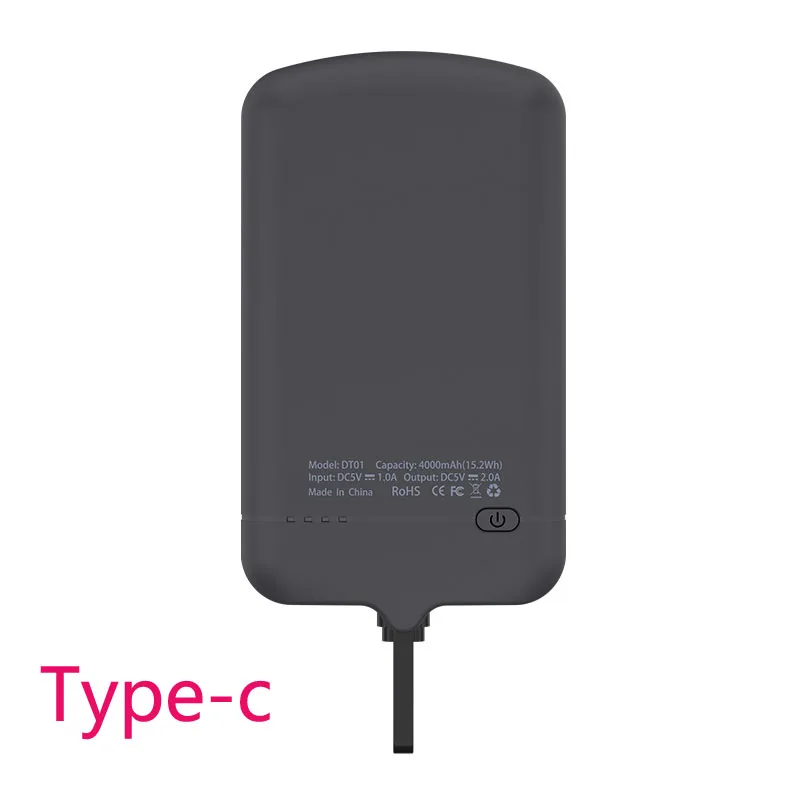Type-c black 4000 мАч чехол для батареи телефона внешний аккумулятор зарядное устройство чехол резервного копирования Bateria для iPhone type-c Micro USB OPPO смартфон - Цвет: Type-c black