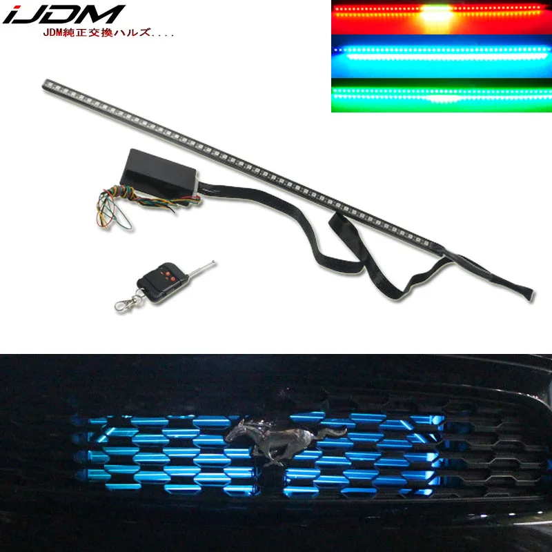 

iJDM RGB 7-Color LED Knight Rider Scanner Lighting Bars For Camaro SS Under Hood Malibu City Express for 2015&up Ford Mustang