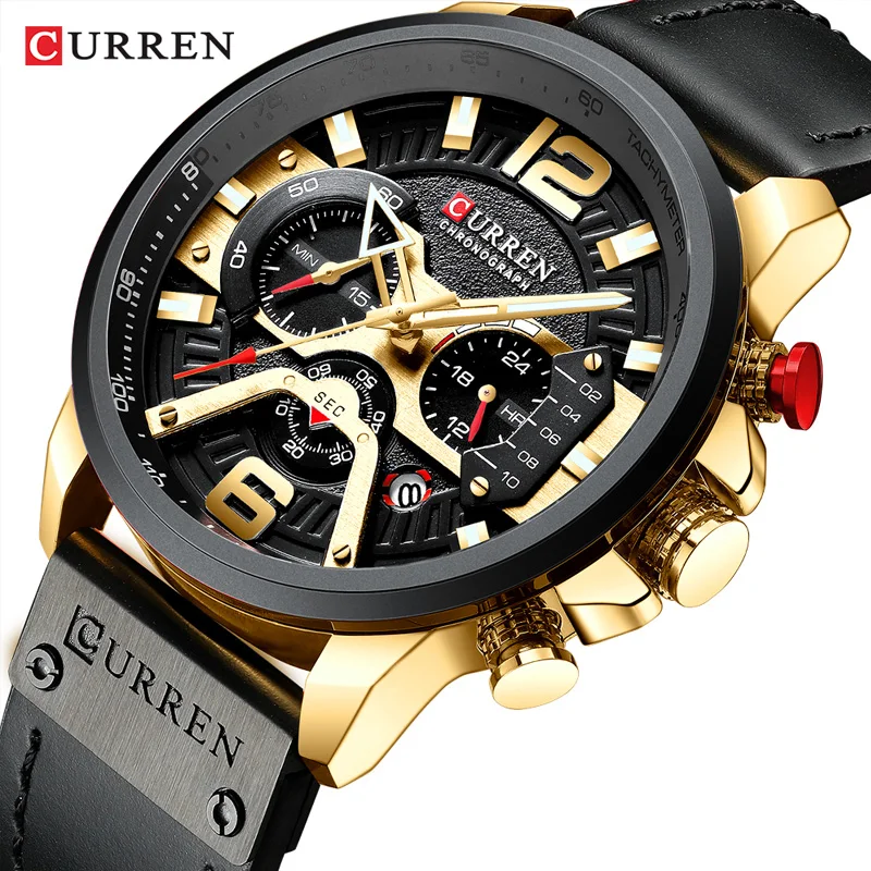 

2019 Brand Luxury Chronograph Leather Quartz Watch Men Casual Sports Watches Military Waterproof Clock CURREN relogio masculino