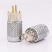 Free shipping one pair Carbon Fiber Gold Plated European standard AC Power Plug IEC Female Plug