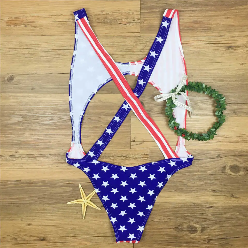 Женский слитный купальник с открытой спиной и принтом флага|swimwear swimming|bodysuit