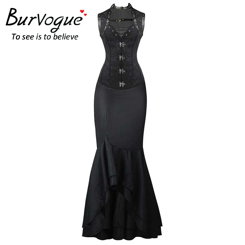 Burvogue Fashion Long Skirts and Steampunk Corset Waist Control Corsets Dress & Mermaid Dress Steampunk Corset Dress Sets