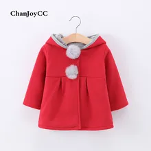 ChanJoyCC Winter Hot Sale Children’s Coat Baby Girls Fashion Single Breasted With Two Ball Warm Rabbit Thick Outerwear For Kids