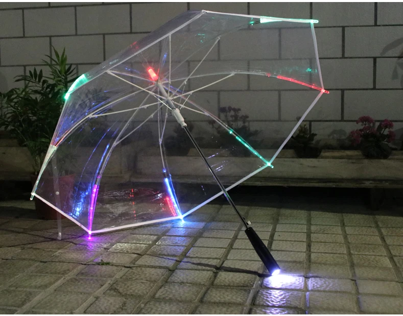 

2pcs/lot Auto open transparent PVC acrylic LED POE umbrellas 7 colour lighting windproof environmental protceting EVA parasol