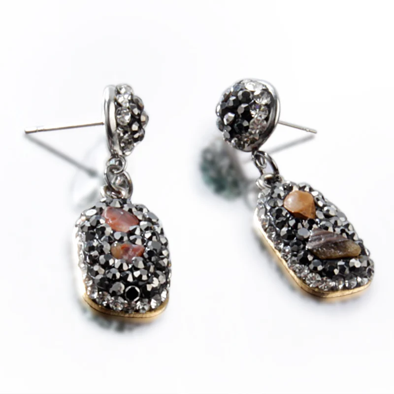 

2019 Vintage Square Drop Earrings Volcanic Stone Fashion Metal Crystal Dangle Earrings For Women Gril Party Gift Jewelry