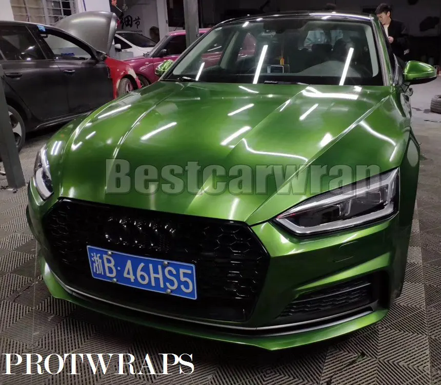 

Super Gloss metallic Mamba Green Vinyl wrap for car wrap covering film foil Air Bubble Free PROTWRAPS 1.52*20M/Roll 5x67ft