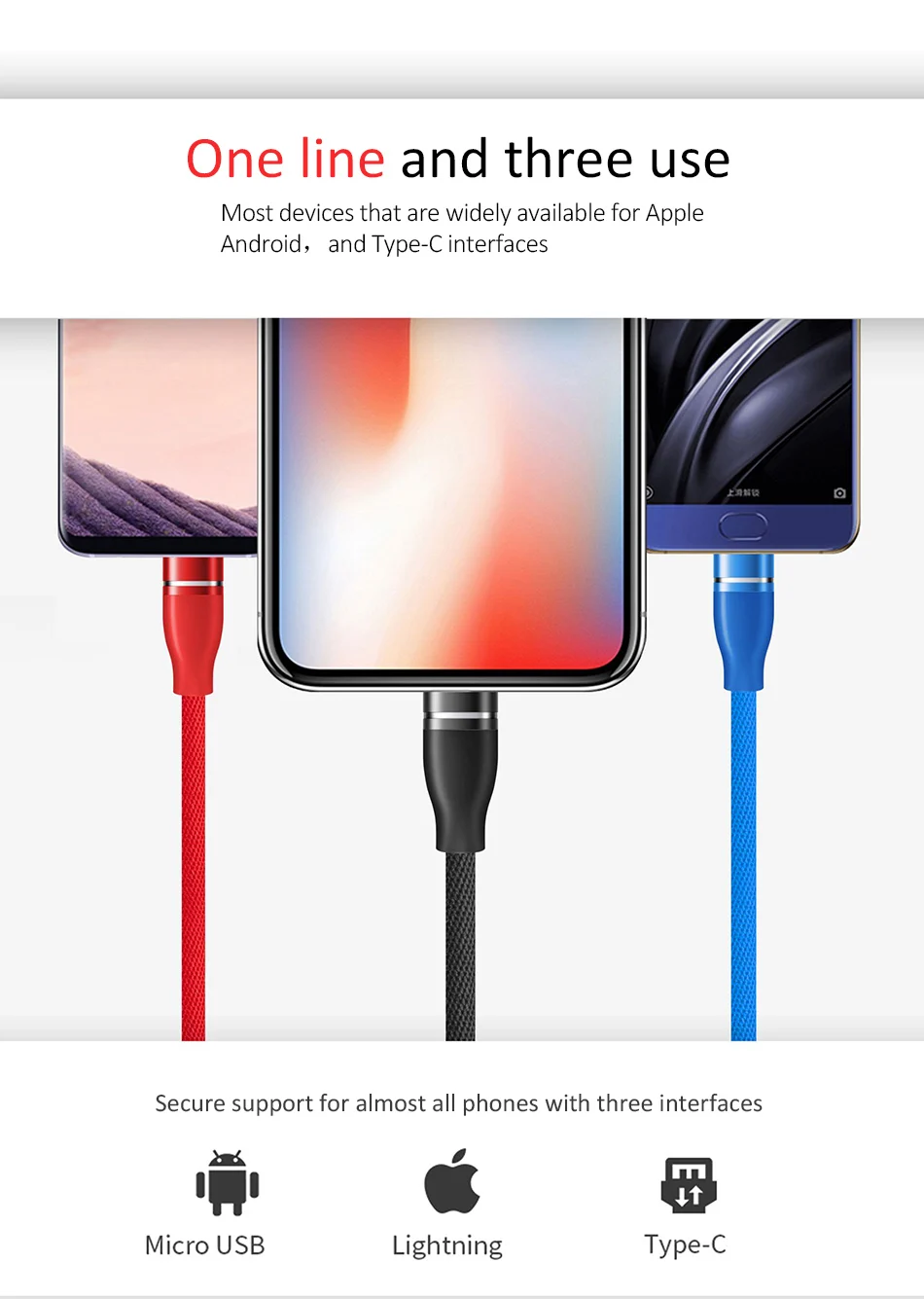 NOHON Universal 3 In 1 Lighting Charger Cable For iPhone X 7 8 6 Plus Micro USB Type C For Samsung Xiaomi 5 Fast Charging Cables (4)