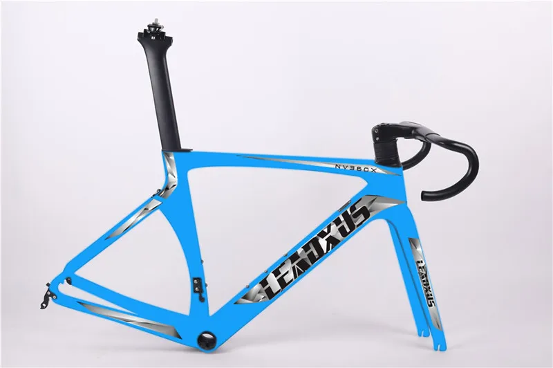 Leadxus NV360X тормозного диска Aero из углеродного волокна, шоссейный велосипед рама дороги углерода Aero рама для гоночного велосипеда и руль 45/47/49/52/54/56/58 см - Цвет: Blue frame n bar