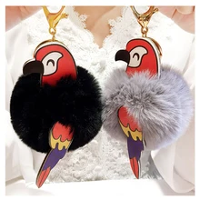 

2018 new rabbit fur Pom Pom Keychains parrot key chain porte clef pompom Keychain ladies bag pendant Car keychain YSS-0196