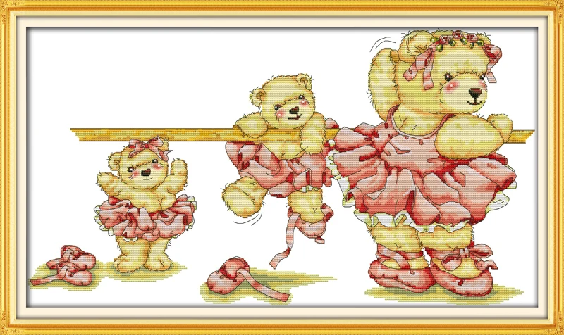 

Ballet bear Animal Paintings Counted Printed Cross Stitch Set DIY Europe Cotton Cross-stitch Kit Embroidery Needlework
