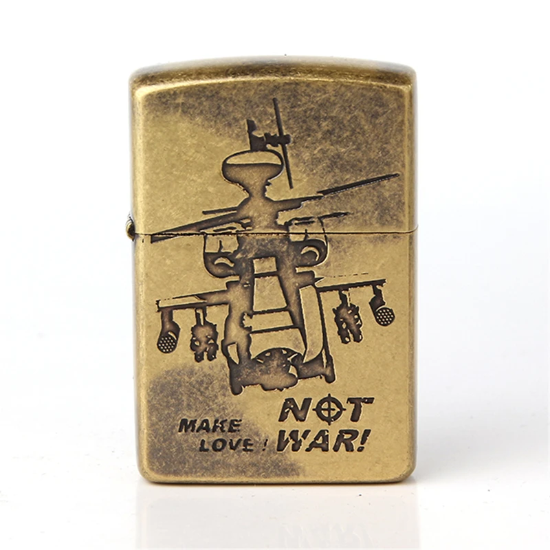 

Can be refilled oil lighter Copper material retro bronze color Etched helicopter picture Kerosene lighters Z8441D