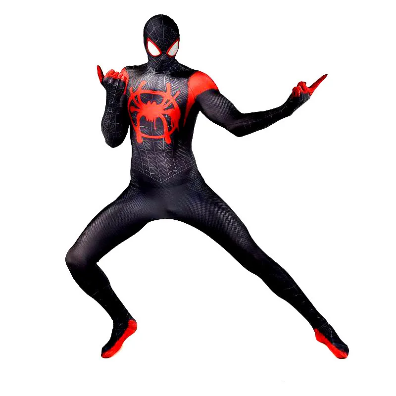 2XL Человек-паук в Spider-Verse Майлз Моралес Косплей-костюм супергерой Zentai Взрослые Дети Мальчики Человек-паук костюм боди