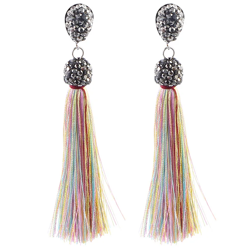 E5741 Trendy Drop Earrings Water DropWomenRhinestoneLongBohemianSilkDangleMetalBohoGold Tassel Earrings 2019 Jewelry CS241