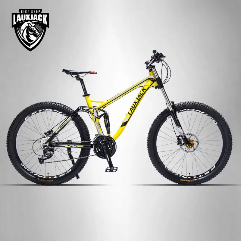 Top LAUXJACK Mountain Bike Full Suspension Aluminum Frame 24/27 Speed Hydraulic/Mechanic Brake 26" Wheel Shimano Altus 2