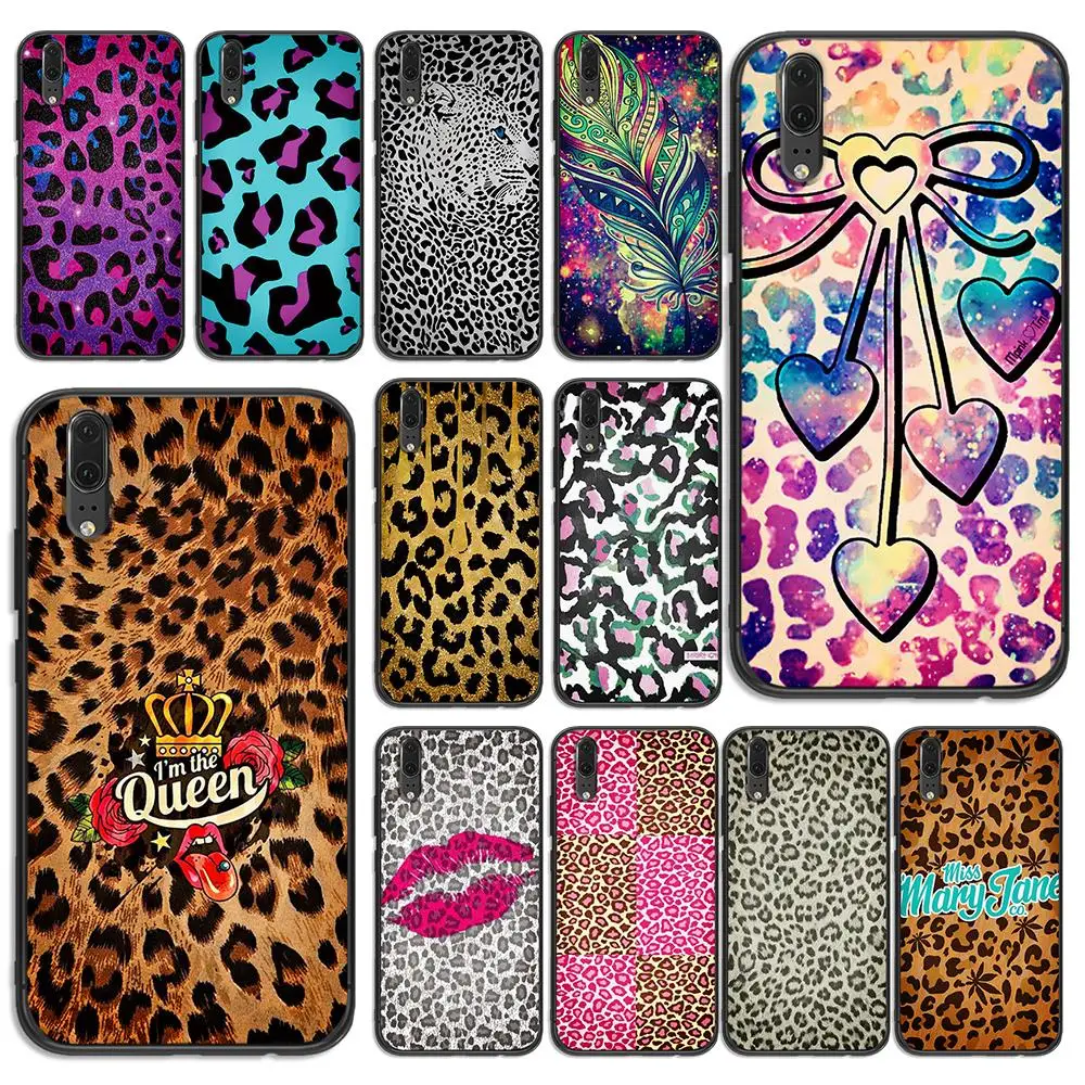 leopard print For huawei Y6 Y7 Y9 Prime Phone Cover Nova 2i 3 4 3i Lite Mate 10 20 Pro Black silicone Cases | Мобильные телефоны и